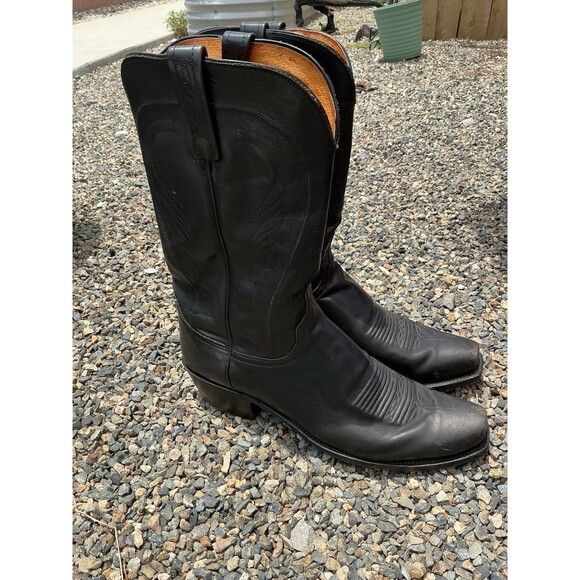 Lucchese 1883 Black Leather Cowboy Boots Western Square Toe Men’s 12D N15977 main image 11